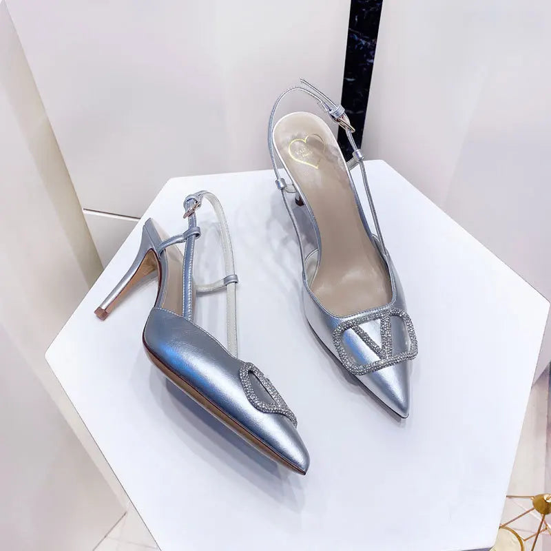 2025 New Diamond High Heel Sandals with Elegant Banquet Shoes, Pointed High Heels, Straight Strap Sandals
