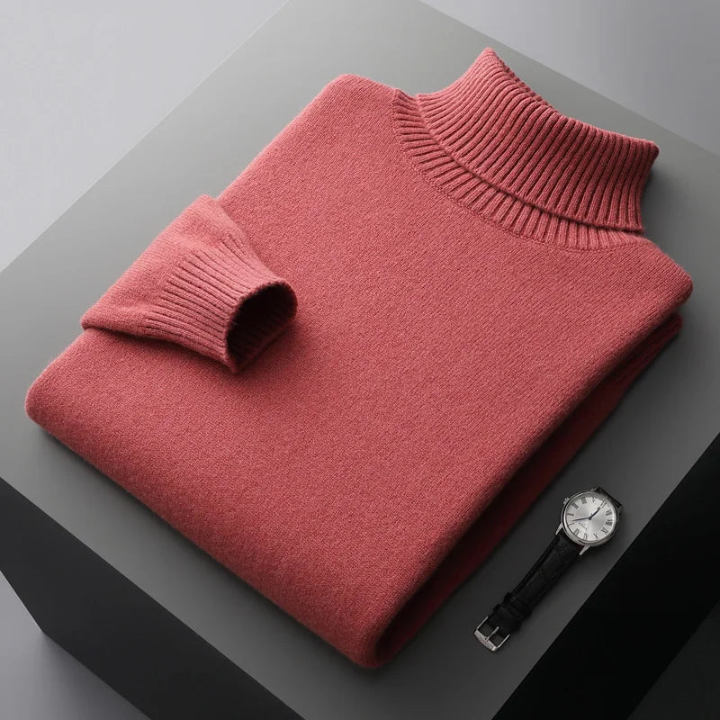 MVLYFLRT Men's Sweater Autumn and Winter New Cashmere Sweater 100% Pure Wool Knitting Sweater Fashion High Lapel Pullover Top