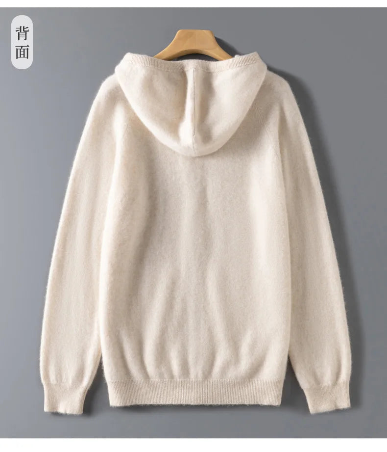 DjzDsm Autumn and Winter100% Merino Wool Men's Knitted Top Zipper Hoodie Zipper Cardigan Knitted Coat Sweater Hoodie