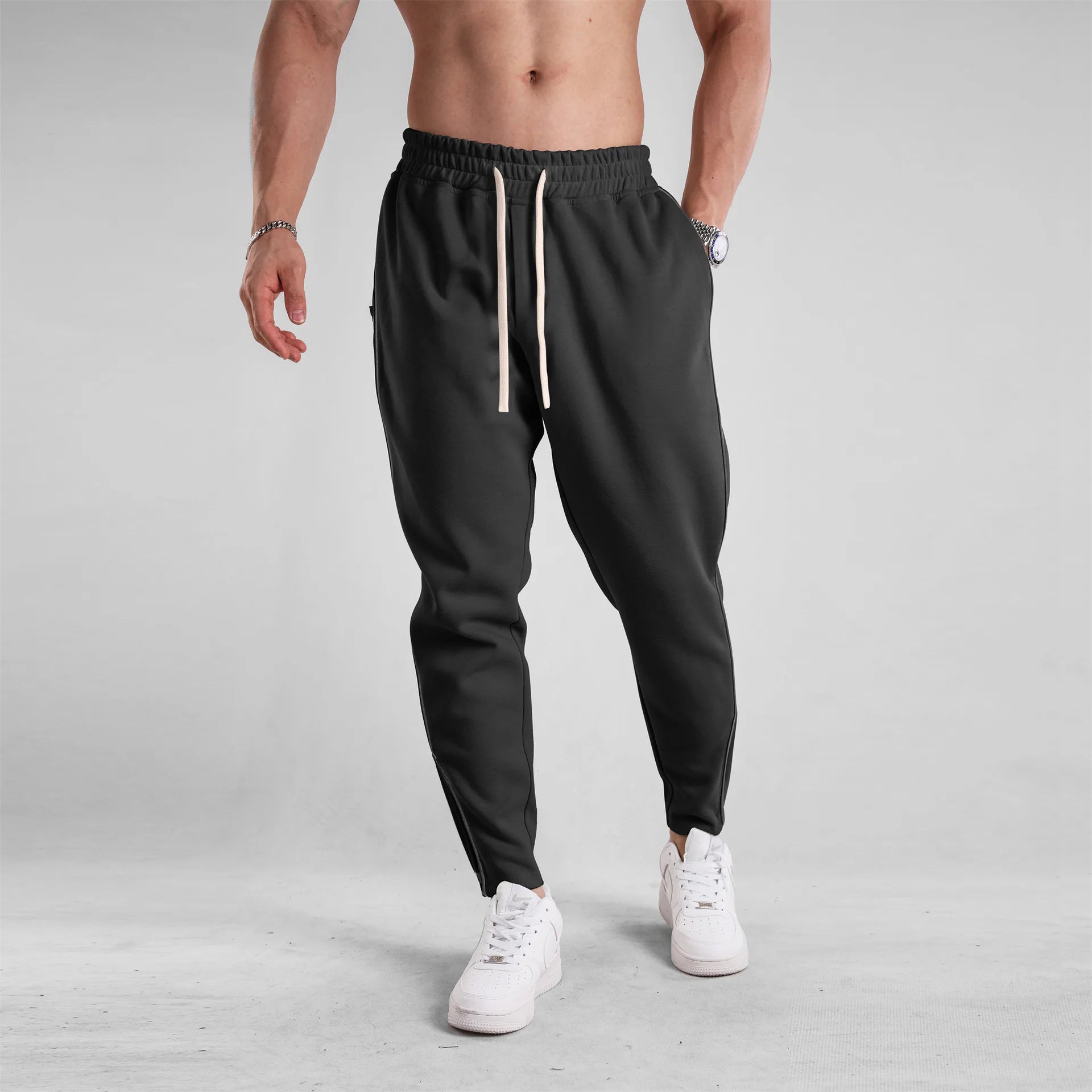 Men's Clothing Sport Casual Zipper Baggy Pants Cotton Long Trousers Outdoor Gym Fitness Workout Jogging Sweatpants Trackpants