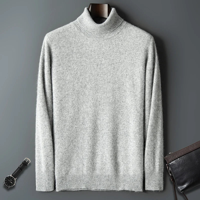 100% Male Mink Cashmere Sweater Solid Color Turtleneck Thick Autumn And Winter Loose Large Size Turtleneck Wool Bottoming Shirt