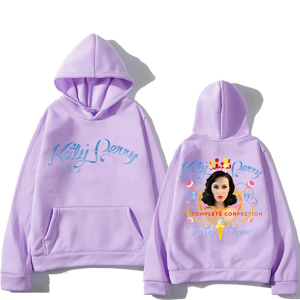 2024 Katy Perry Global Tour Hooded Back Printing Fleece Hooded Sweatshirt Unisex Hip Hop Retro Clothes Moletom Casual Pullovers