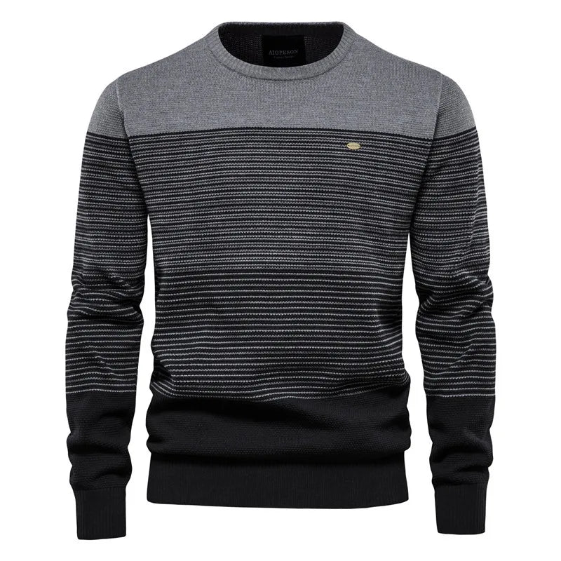 Men's Trendy Slim-Fit Crew Neck Striped Sweater - Autumn & Winter European Size, Retro Long-Sleeve, Branded Knit Top