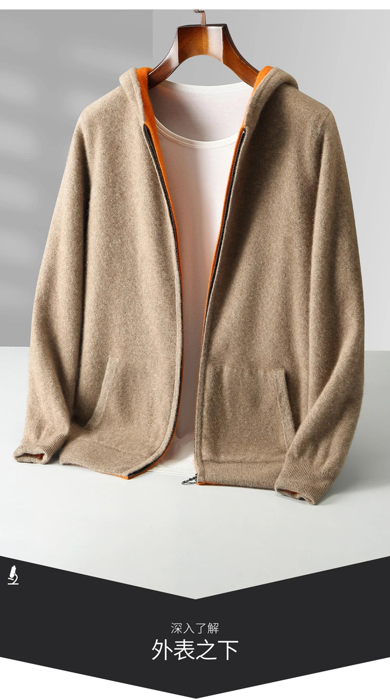 Autumn And Winter New Men's Double-Sided Wear Padded Cashmere Hoodies Cardigans Knitted Casual Warm Coats