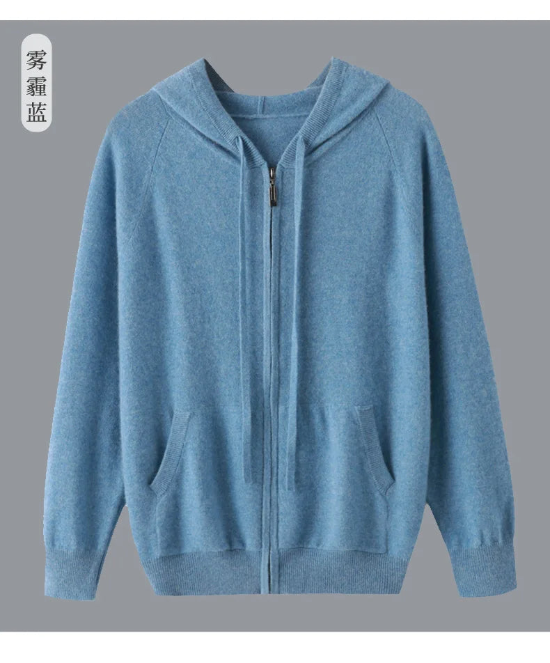 DjzDsm Autumn and Winter100% Merino Wool Men's Knitted Top Zipper Hoodie Zipper Cardigan Knitted Coat Sweater Hoodie