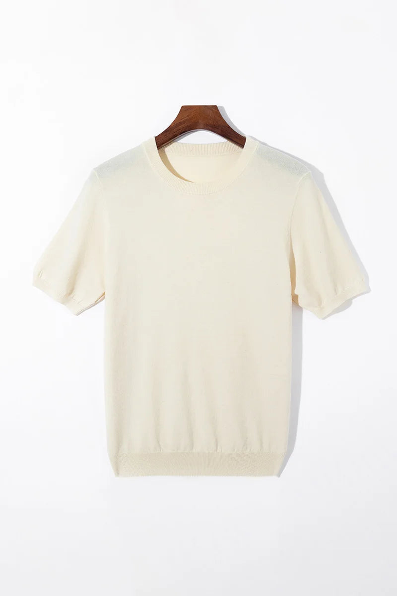 Summer Classic Short Sleeve Men Knitwear Silk Wool blend Sweater O-Neck Loose Cool Quality Business Pullover Basic Clothing Tops