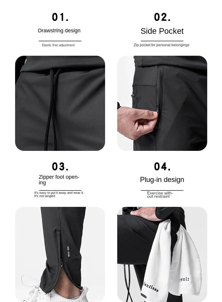 Gym Men's Quick Dry Zipper Leg Casual Pants Man Versatile Outdoors Basketball Sweatpants Jogging Sports Workout Long Trousers