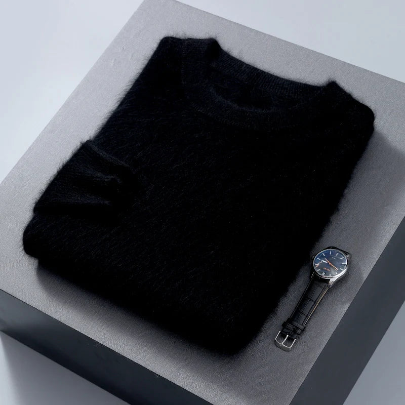 Men's Round Neck 100% Mink Cashmere Sweater Men 2024 Autumn and Winter Large Size Loose Knitted Sweater Keep Warm Top Men Jumper