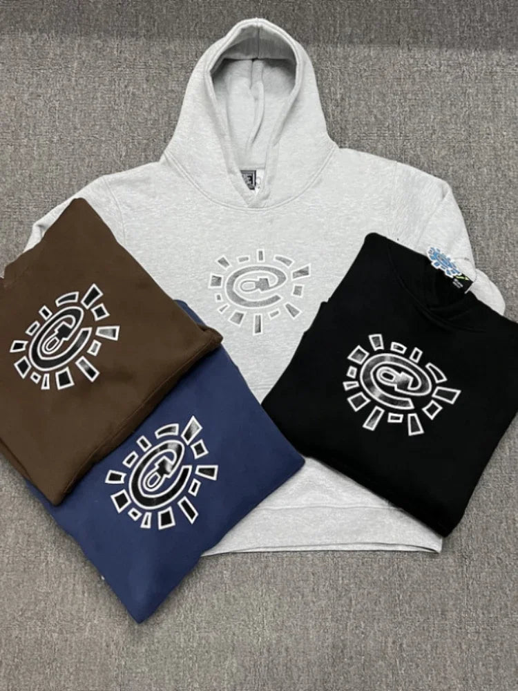 HOUZHOU Vintage Graphic Fleece Hoodies Women Oversized Casual Gray Sweatshirts Black Pullovers Hip Hop Streetwear Winter 2024