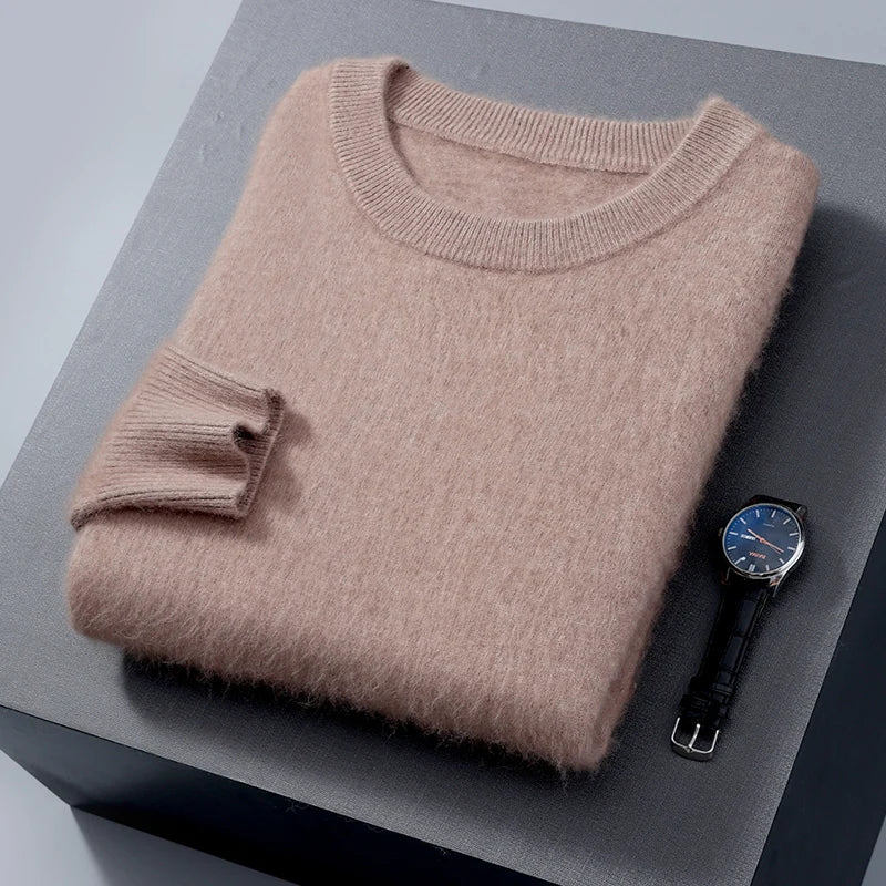 Men's Round Neck 100% Mink Cashmere Sweater Men 2024 Autumn and Winter Large Size Loose Knitted Sweater Keep Warm Top Men Jumper