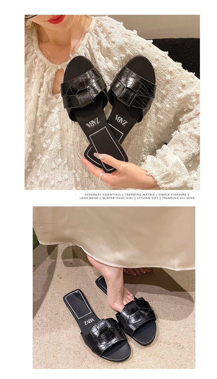 Hot Sale Women Slippers Low Heel Comfortable Slippers Sexy Cross Peep Toe Shoes Luxury Outdoor Beach Women's Breathability Shoes