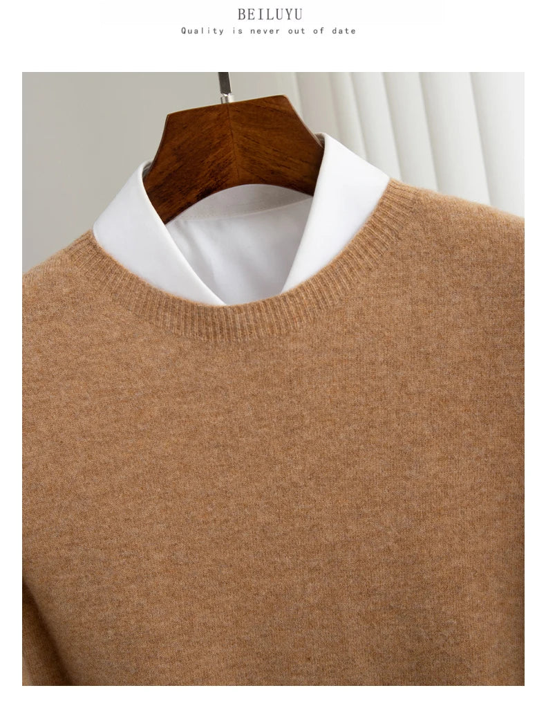 Autumn And Winter 100% Pure Wool Men's Thick Round Neck Slim-Fit  O-neck Pullover Long-Sleeved Knitted Cashmere Sweater