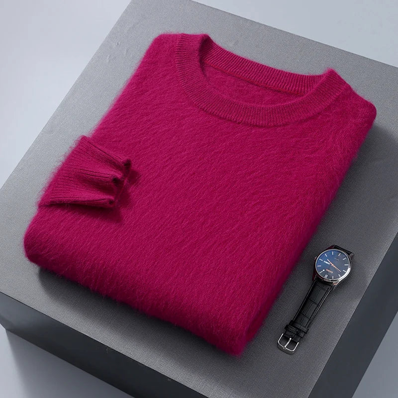 Men's Round Neck 100% Mink Cashmere Sweater Men 2024 Autumn and Winter Large Size Loose Knitted Sweater Keep Warm Top Men Jumper
