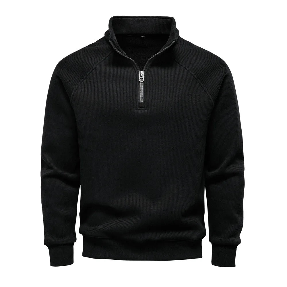 New Autumn & Winter Men's European Size Half-Zip Pullover Sweatshirt, Trendy & Versatile Stand-Collar Fleece-Lined Men's Jacket