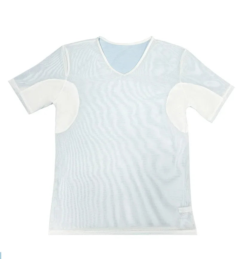 Men's Mesh Vest with Sweat Absorbent Pad Short Sleeve Sweatshirt Breathable Underarm Moisture Wicking Comfortable Innerwear