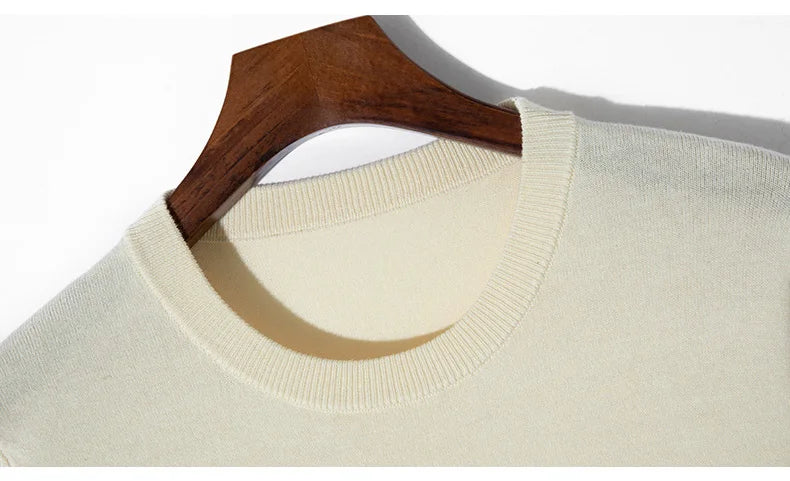 Summer Classic Short Sleeve Men Knitwear Silk Wool blend Sweater O-Neck Loose Cool Quality Business Pullover Basic Clothing Tops