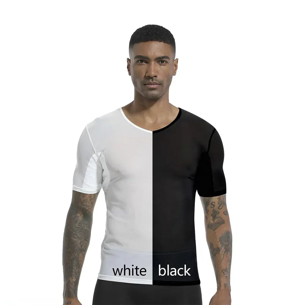 Men's Mesh Vest with Sweat Absorbent Pad Short Sleeve Sweatshirt Breathable Underarm Moisture Wicking Comfortable Innerwear