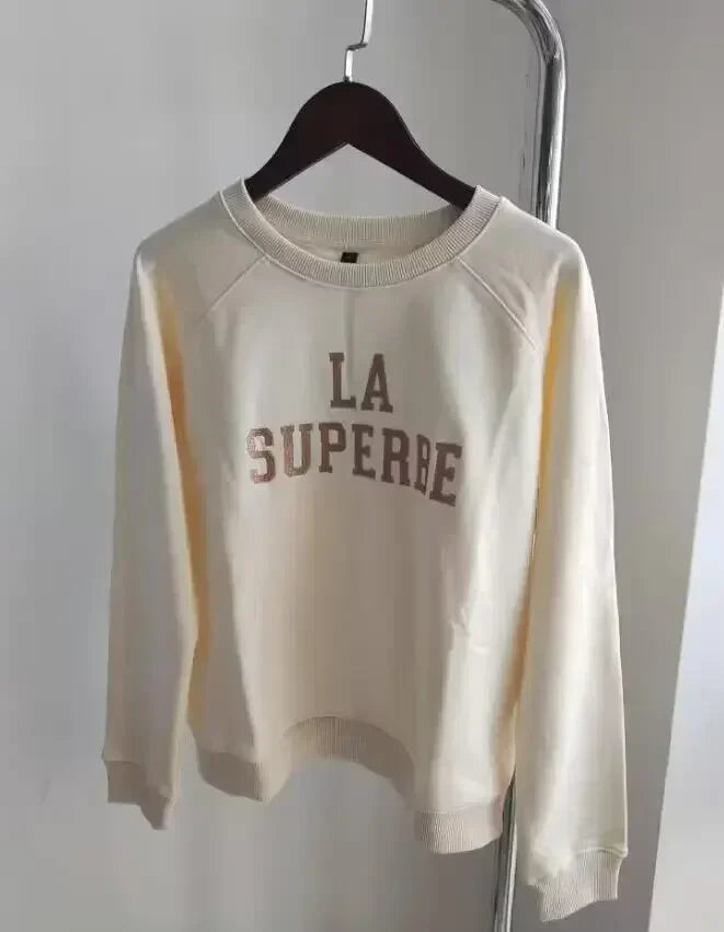 Women Early Spring New Retro Letter Love Print Loose Pullover Sweatshirt Long-sleeved Terry Sweatshirt