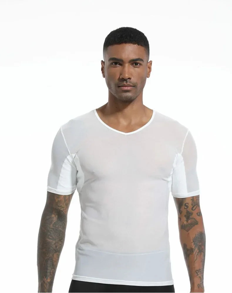 Men's Mesh Vest with Sweat Absorbent Pad Short Sleeve Sweatshirt Breathable Underarm Moisture Wicking Comfortable Innerwear