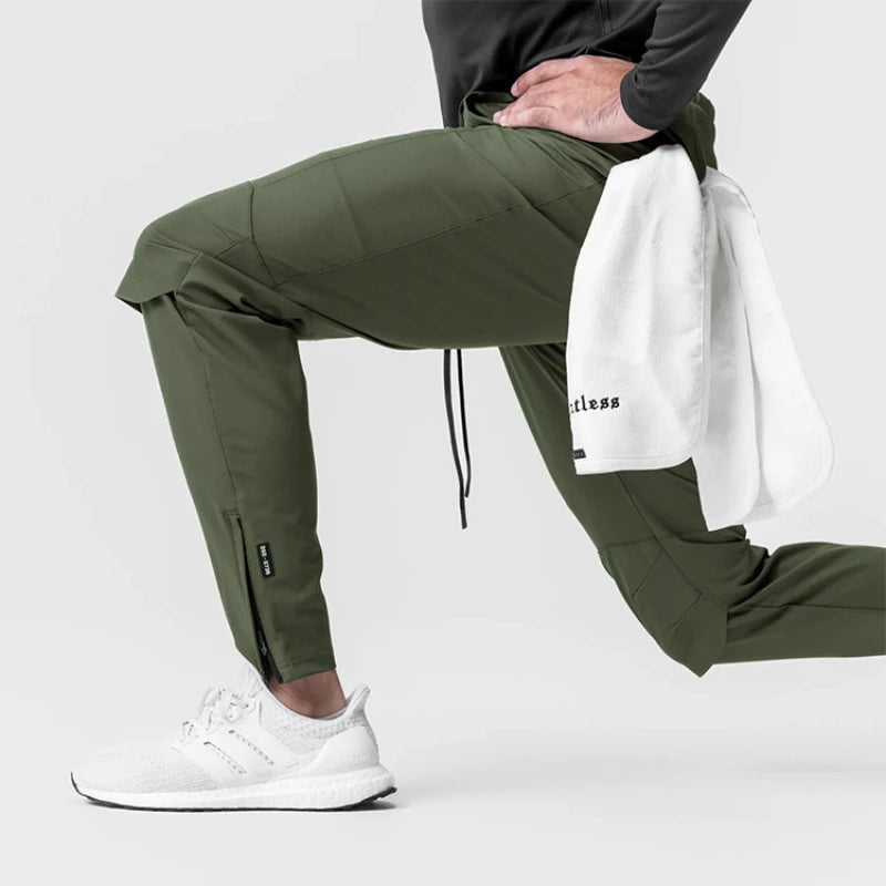 Gym Men's Quick Dry Zipper Leg Casual Pants Man Versatile Outdoors Basketball Sweatpants Jogging Sports Workout Long Trousers