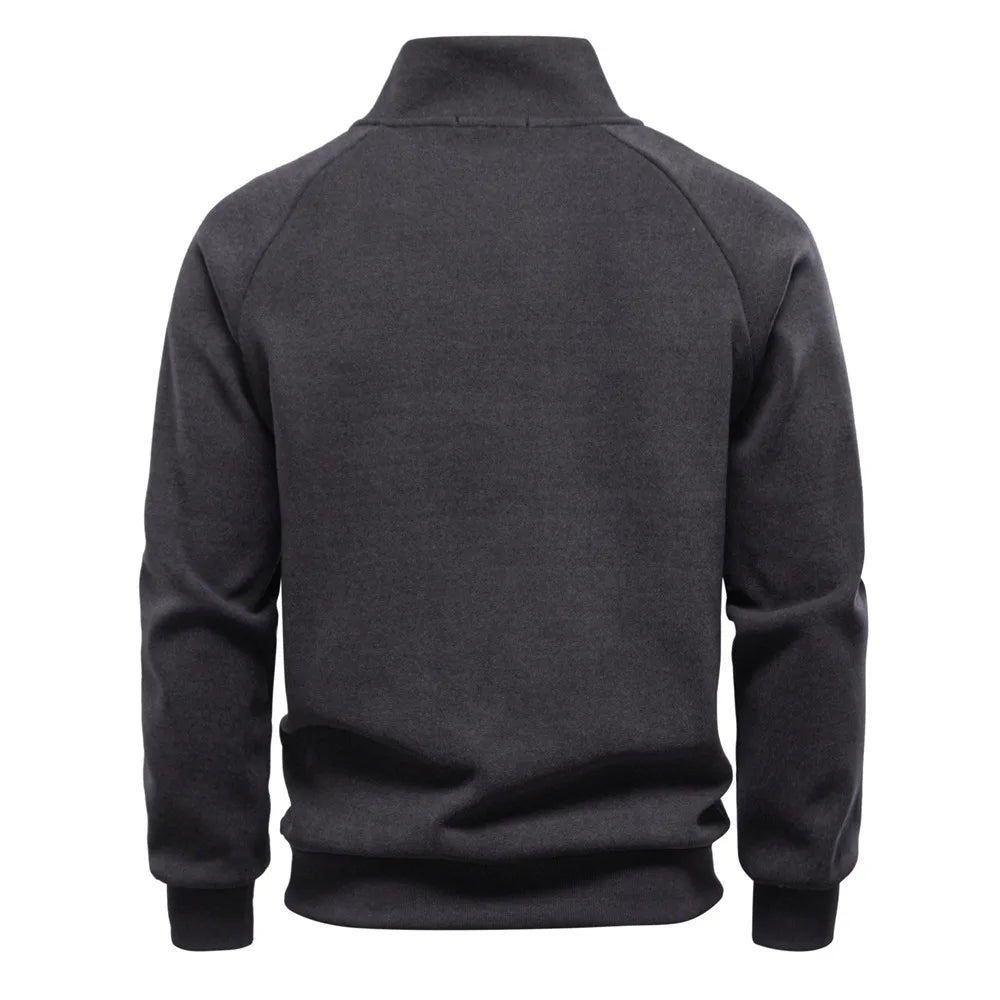 Men's New 2025 Autumn & Winter European Size Pullover Hoodie with Diagonal Zipper, Fleece-Lined, Thickened Stand Collar, Trendy