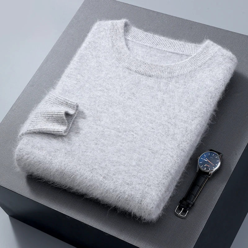 Men's Round Neck 100% Mink Cashmere Sweater Men 2024 Autumn and Winter Large Size Loose Knitted Sweater Keep Warm Top Men Jumper