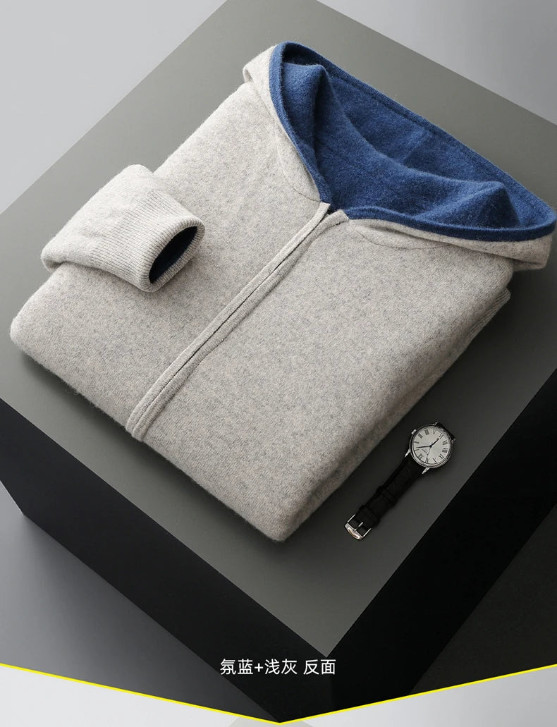 Autumn And Winter New Men's Double-Sided Wear Padded Cashmere Hoodies Cardigans Knitted Casual Warm Coats