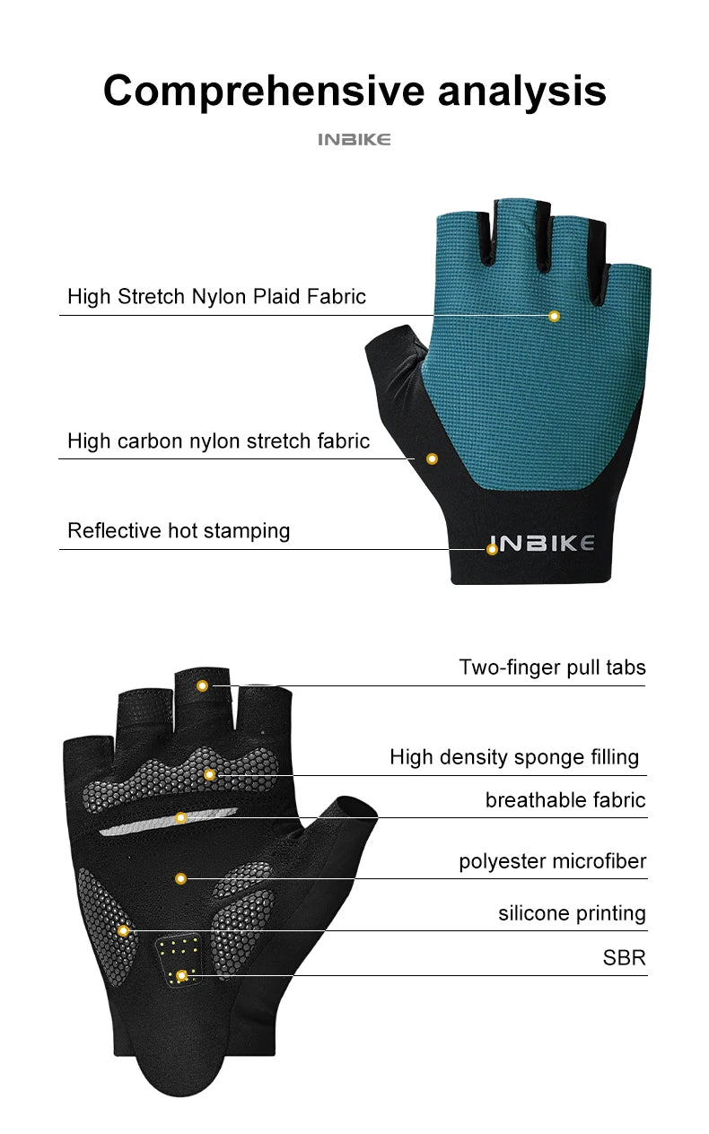 INBIKE 2025 Summer Cycling Gloves for Men Shock-Absorbing Padded Breathable Bicycle Gloves MTB Road Mountain Bike Riding Gloves