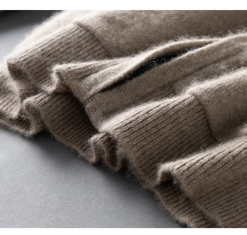 DjzDsm Autumn and Winter100% Merino Wool Men's Knitted Top Zipper Hoodie Zipper Cardigan Knitted Coat Sweater Hoodie