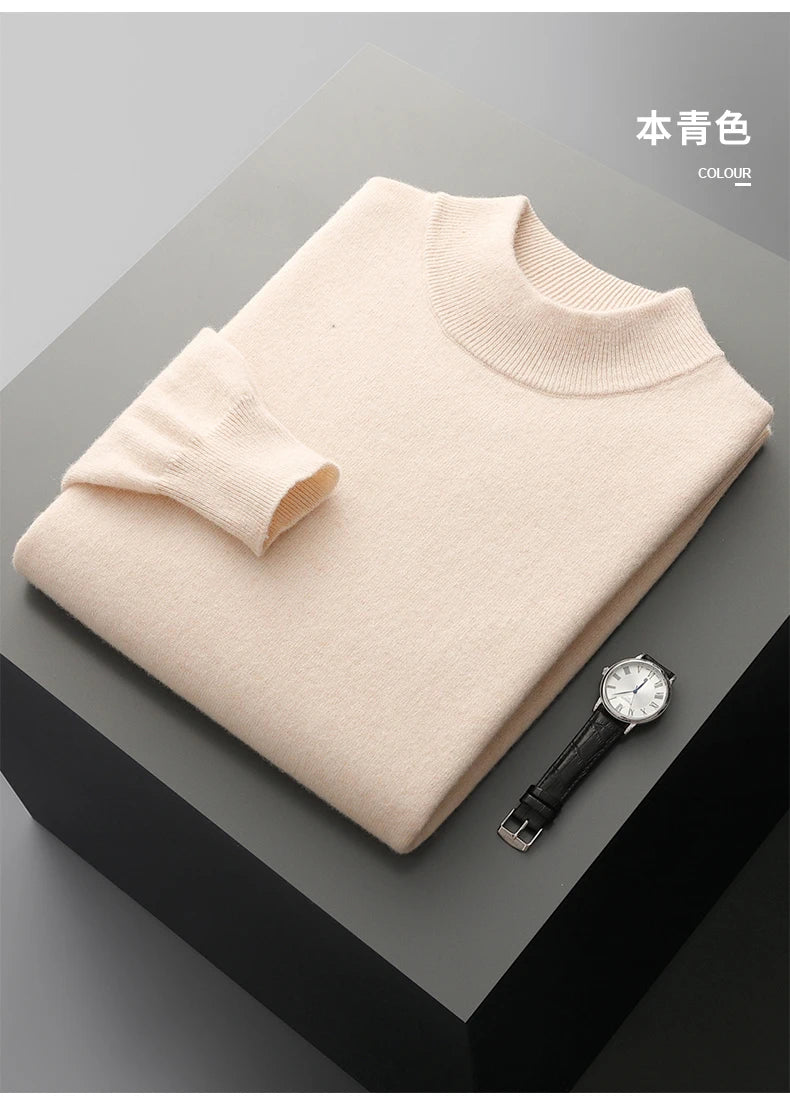 Autumn and winter men's cashmere sweater stand up collar long sleeved pullover soft and warm 100% Merino wool knitted top