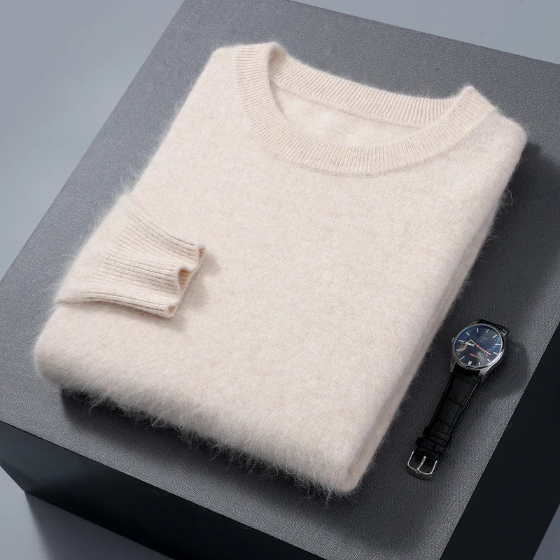 Men's Round Neck 100% Mink Cashmere Sweater Men 2024 Autumn and Winter Large Size Loose Knitted Sweater Keep Warm Top Men Jumper