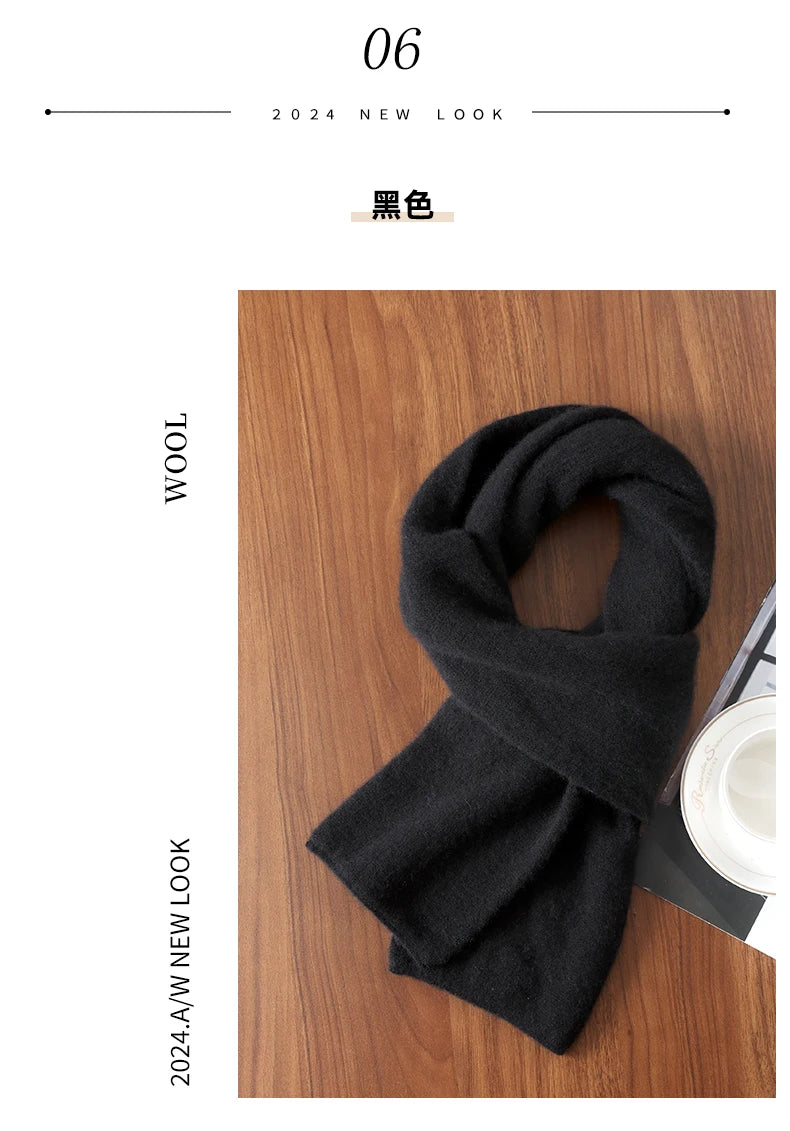 Knitted New Wool Scarf For Men And Women In Winter With Simple And Versatile Solid Color And Thick Warm Scarf