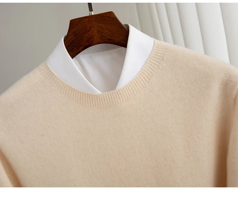 Autumn And Winter 100% Pure Wool Men's Thick Round Neck Slim-Fit  O-neck Pullover Long-Sleeved Knitted Cashmere Sweater