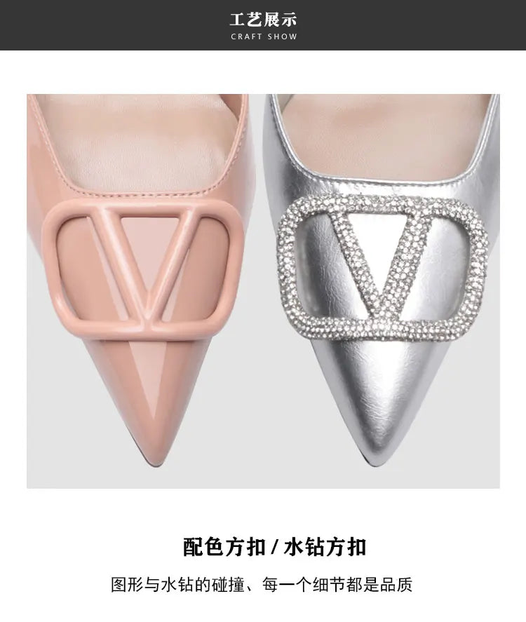 2025 New Diamond High Heel Sandals with Elegant Banquet Shoes, Pointed High Heels, Straight Strap Sandals