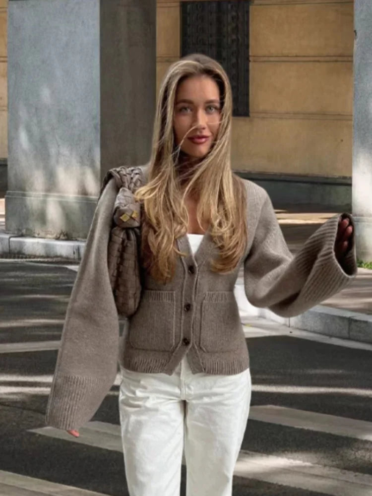Feather Patchwork Knitted Cardigan Women Chic O-neck Long Sleeve Single-breasted Short Sweater 2025 Lady High Street Knitwear 