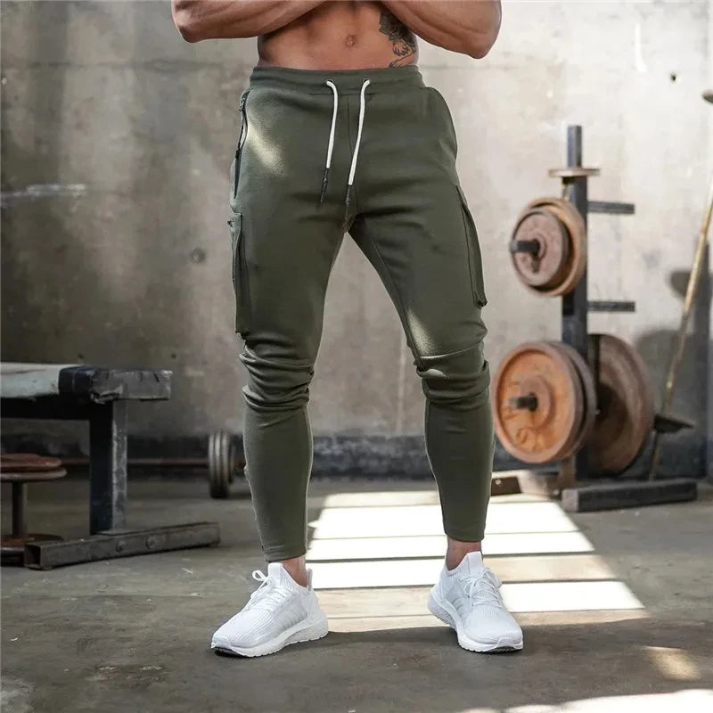 Sweatpants Men's Gym Fitness New Pants Men's Running Jogging Training Tight Sports Cargo Pants Pocket Decoration