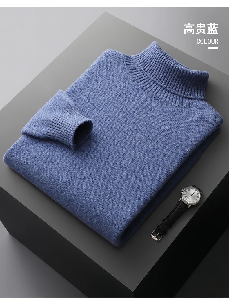 MVLYFLRT Men's Sweater Autumn and Winter New Cashmere Sweater 100% Pure Wool Knitting Sweater Fashion High Lapel Pullover Top