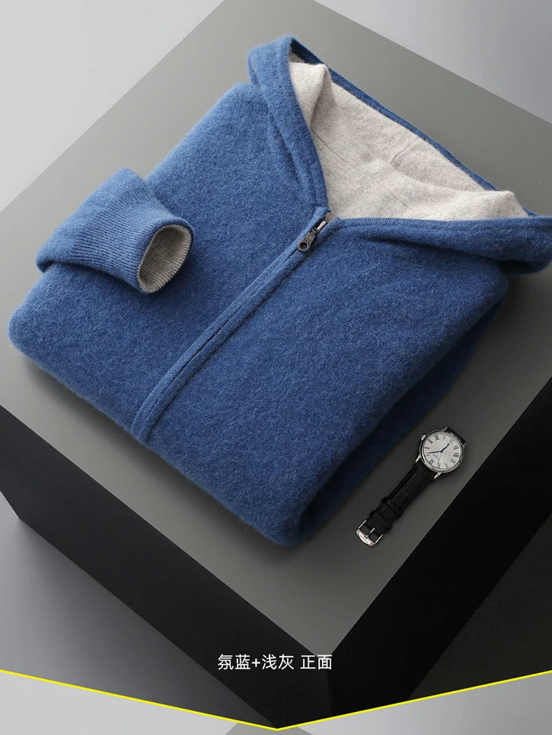 Autumn And Winter New Men's Double-Sided Wear Padded Cashmere Hoodies Cardigans Knitted Casual Warm Coats