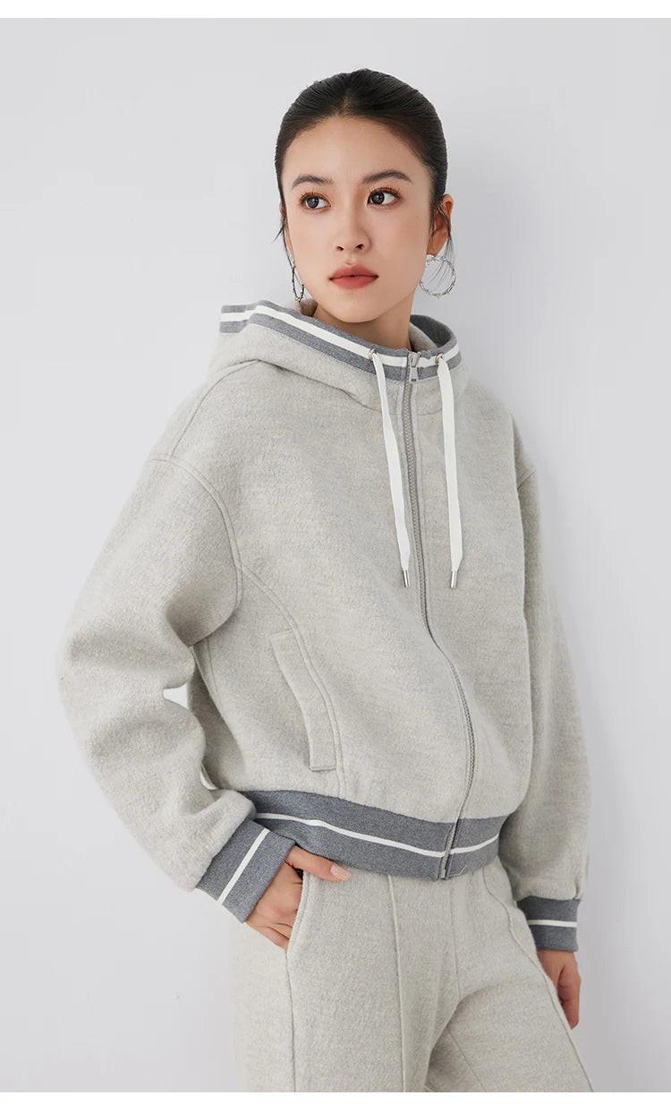 K2675W High quality luxury brand women's 100% merino wool pullover hooded sweatshirt hoody