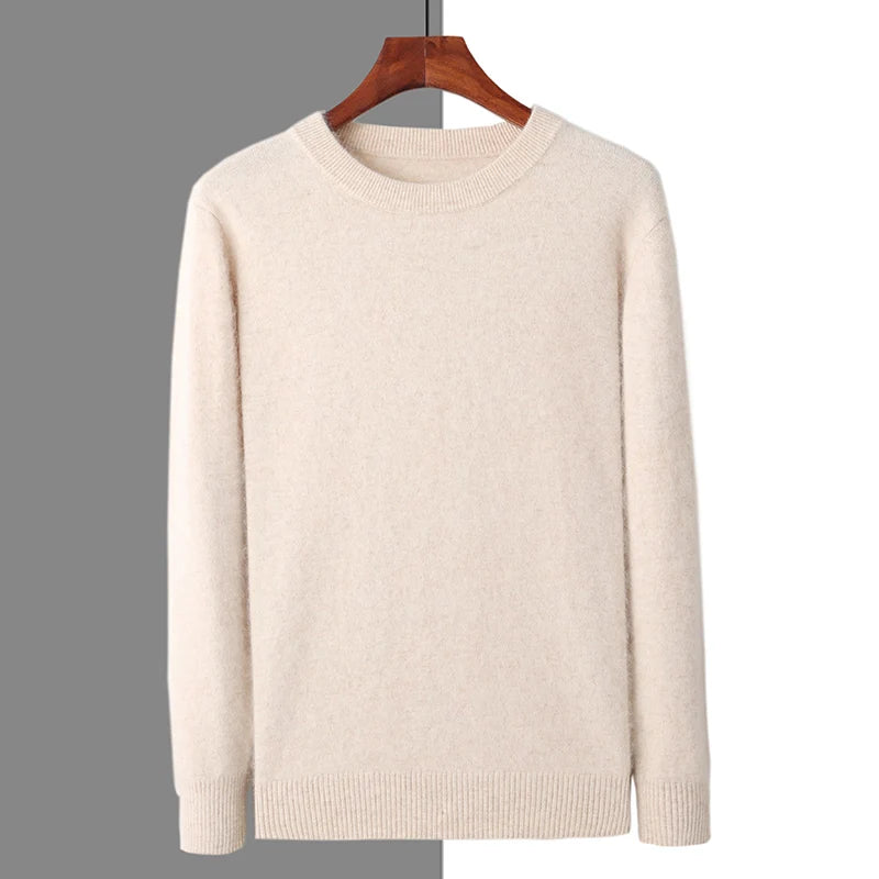 Men's Round Neck 100% Mink Cashmere Sweater Men 2024 Autumn and Winter Large Size Loose Knitted Sweater Keep Warm Top Men Jumper