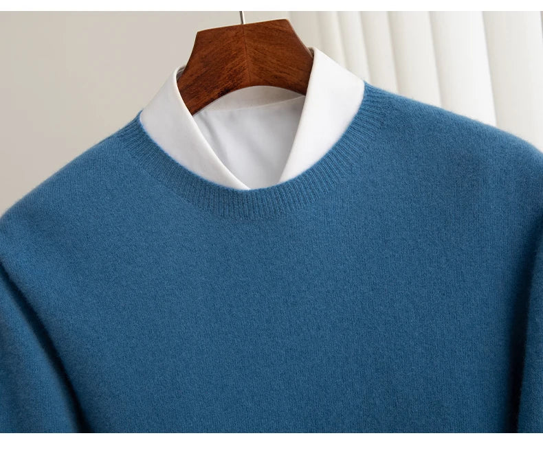 Autumn And Winter 100% Pure Wool Men's Thick Round Neck Slim-Fit  O-neck Pullover Long-Sleeved Knitted Cashmere Sweater