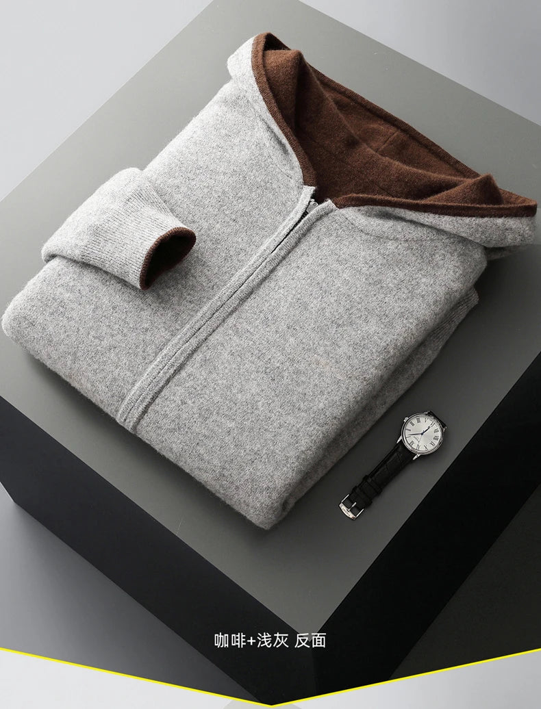 Autumn And Winter New Men's Double-Sided Wear Padded Cashmere Hoodies Cardigans Knitted Casual Warm Coats