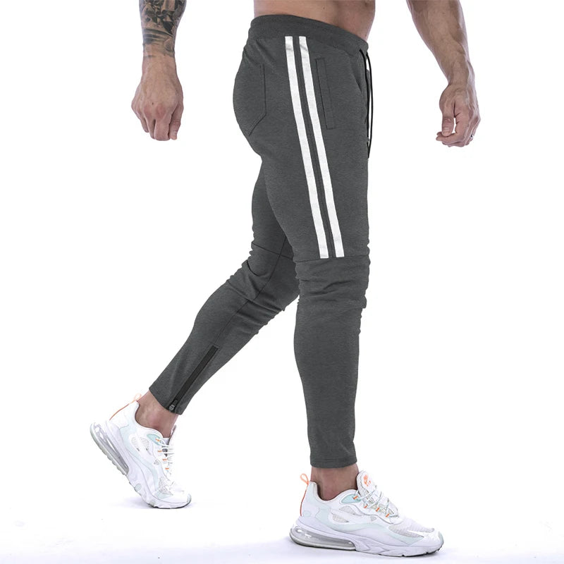 Gym Skinny Jogger Pants Men Running Sweatpants Fitness Bodybuilding Sports Pants Zip pocket Male Cotton Jogging Trousers men