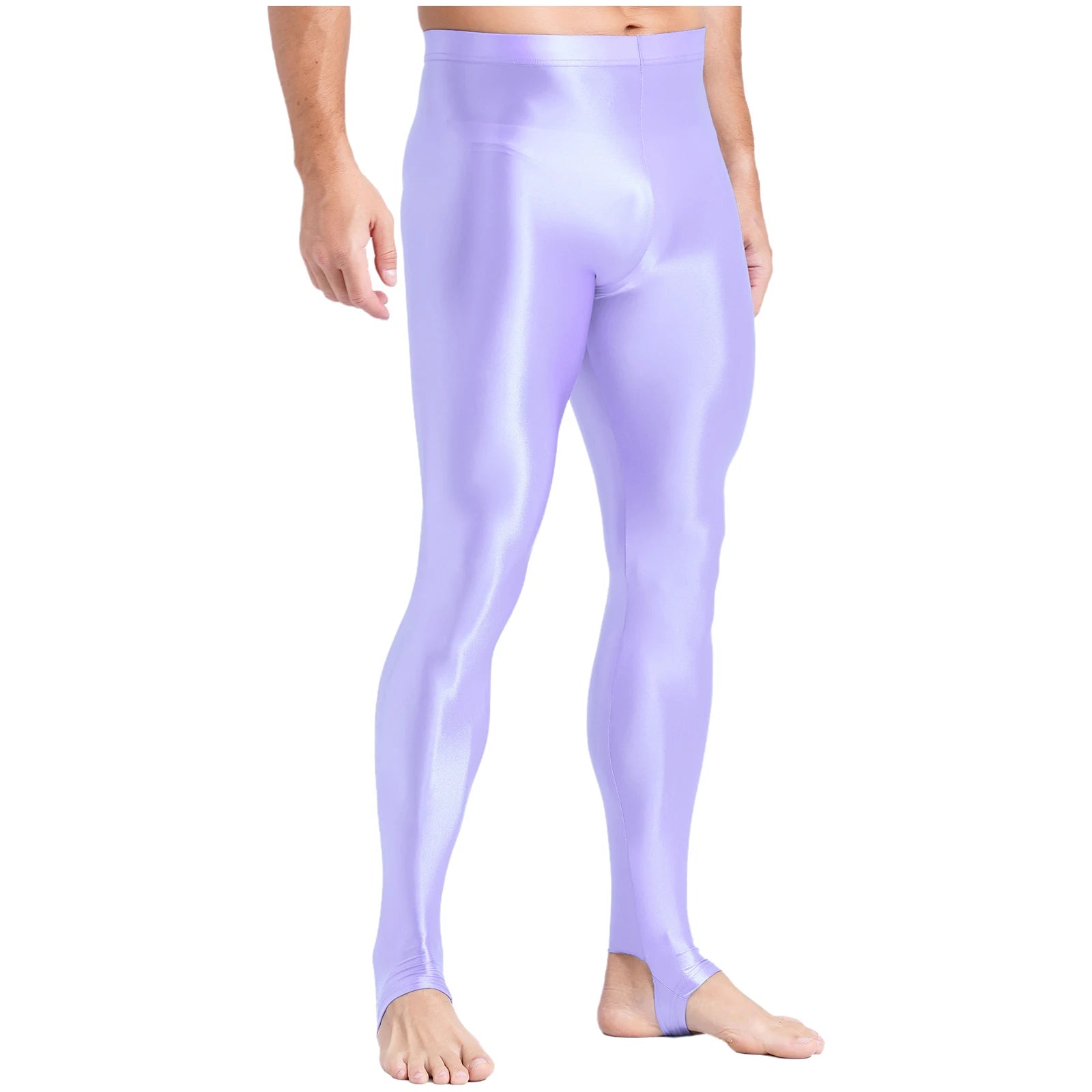 Mens Glossy Sports Pants Stirrup Leggings High Waist Elastic Waist Tights Gym Workout Pants Tummy Control Yoga Fitness Pants