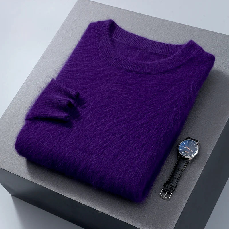 Men's Round Neck 100% Mink Cashmere Sweater Men 2024 Autumn and Winter Large Size Loose Knitted Sweater Keep Warm Top Men Jumper