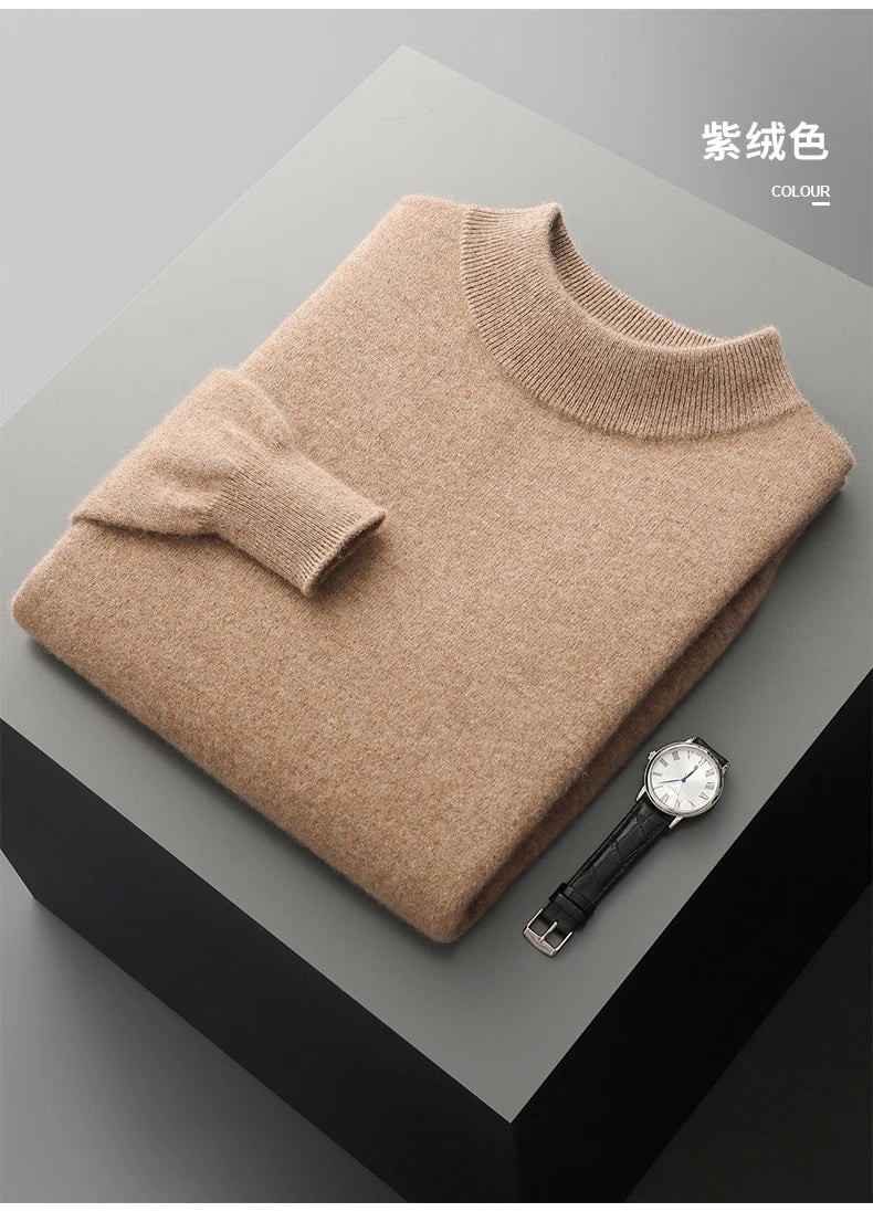 Autumn and winter men's cashmere sweater stand up collar long sleeved pullover soft and warm 100% Merino wool knitted top