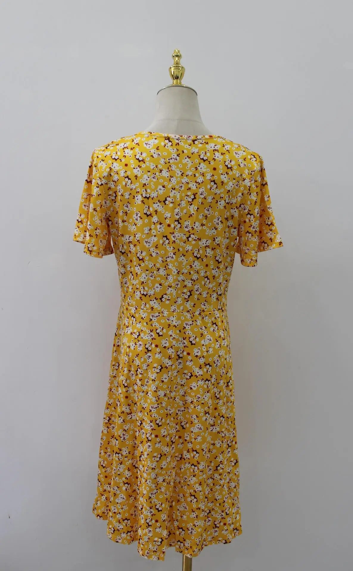 2025 Cross-border Amazon independent station explosion, summer flower short-sleeved package V-neck A line Midi dress