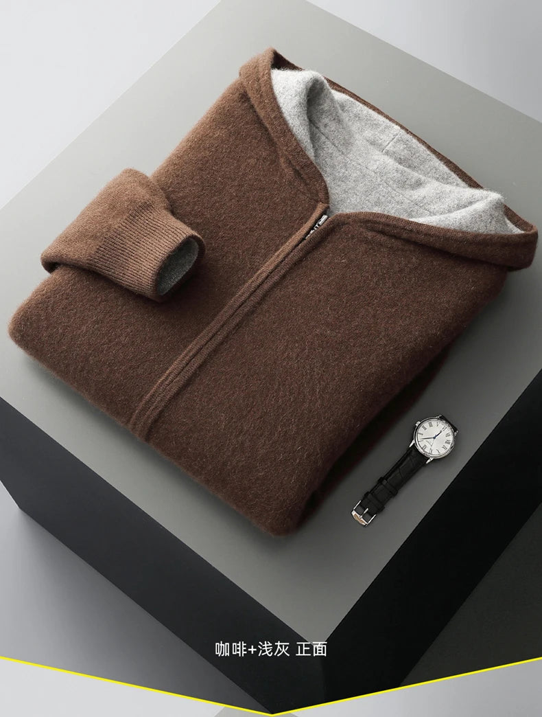 Autumn And Winter New Men's Double-Sided Wear Padded Cashmere Hoodies Cardigans Knitted Casual Warm Coats