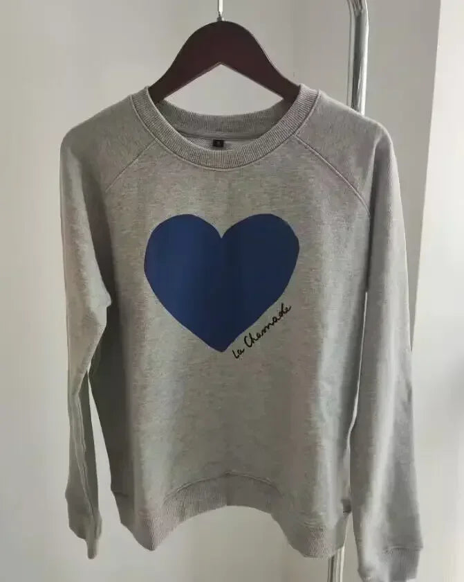 Women Early Spring New Retro Letter Love Print Loose Pullover Sweatshirt Long-sleeved Terry Sweatshirt