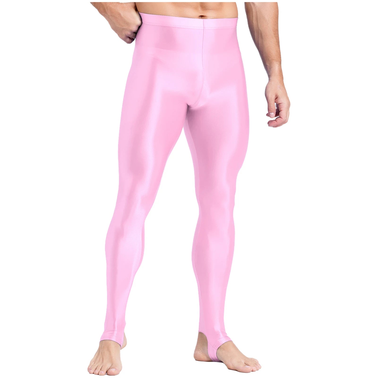 Mens Glossy Sports Pants Stirrup Leggings High Waist Elastic Waist Tights Gym Workout Pants Tummy Control Yoga Fitness Pants
